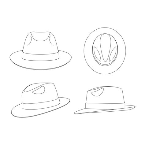 Modelo Chapéu Fedora Ilustração Vetorial Desenho Plano Esboço Chapéus