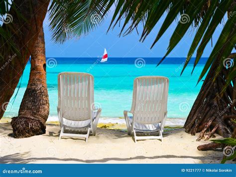 Chairs On Tropical Beach Stock Image Image Of Beach Comfortable 9221777