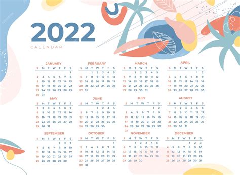 Plantilla De Calendario 2022 Plana Dibujada A Mano Vector Gratis