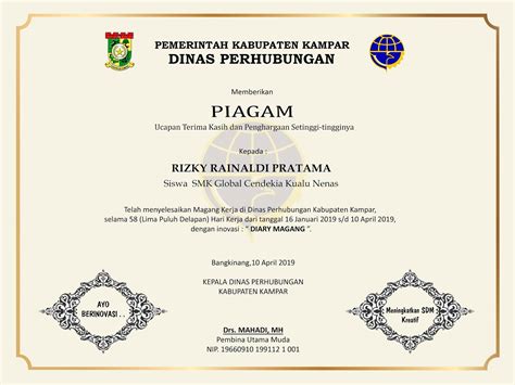 Download template sertifikat seminar ms word. Contoh Sertifikat Praktek Kerja Industri (Prakerin) Terbaru ~ Secercah Ilmu