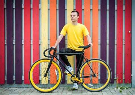 Portrait Of A Young Man With A Bicycle Stock Photo Image Of Person