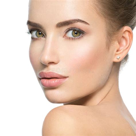 Beautiful Face Of Young Woman With Healthy Clean Skin Stock Photo