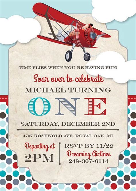 Airplane Birthday Party Invitation By Dreaminginpaperetsy On Etsy