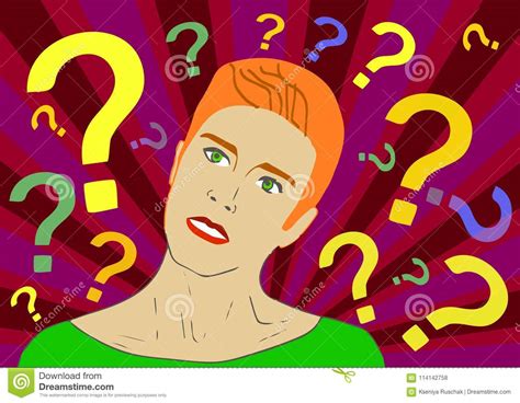 Young Red Hair European Man Thinking Standing Under Question Marks