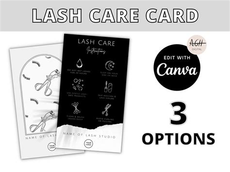 Lash Aftercare Card Template Editable Lash Instruction Card Etsy