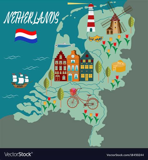 Cartoon Map Holland With Legend Icons Royalty Free Vector