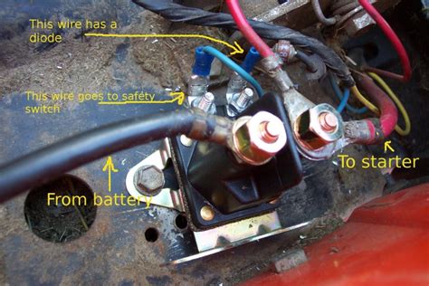 The solenoid is a small black box directly connected to the battery by a red wire. Murray Riding Mower Wiring Diagram