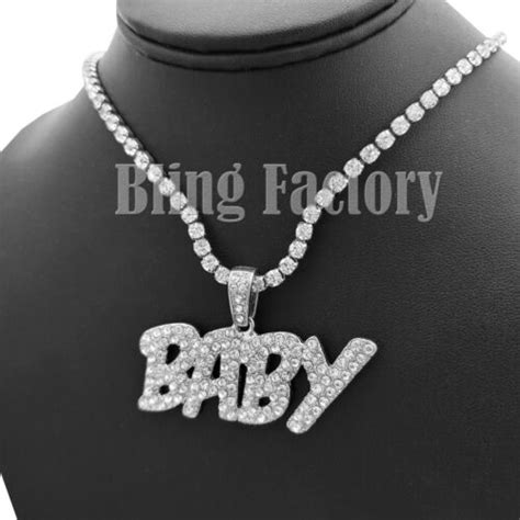 Iced Lil Baby Pendant And 1 Row Bling Rhinestone Chain Hip Hop Fashion