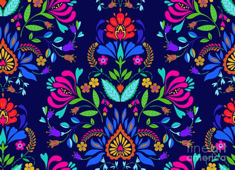 Seamless Floral Folk Pattern Slavic Digital Art By Rosapompelmo