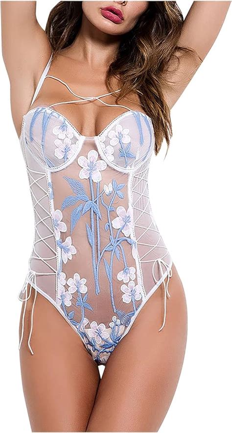 Women S One Piece Floral Lingerie Embroidered Mesh Teddy Lingerie