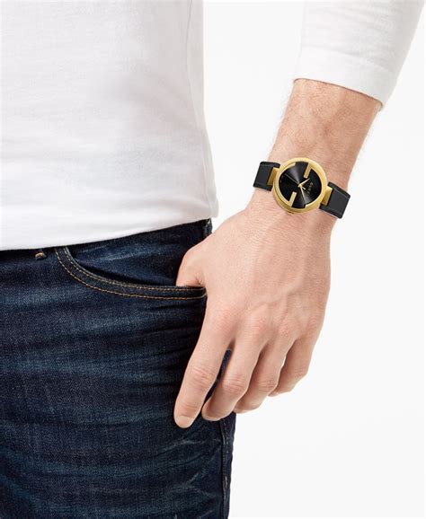 Gucci Mens Swiss Interlocking Black Leather Strap Watch 42mm Macys