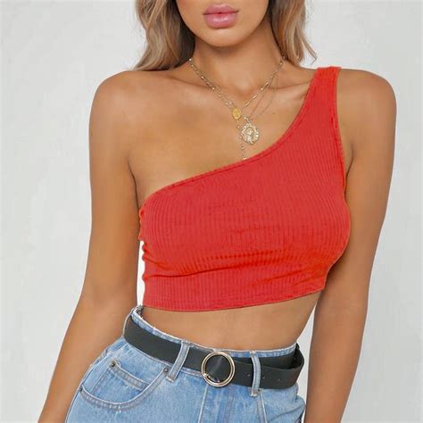summer women sexy crop top off shoulder camisole knitted short tee elastic cami vest h9 in tank