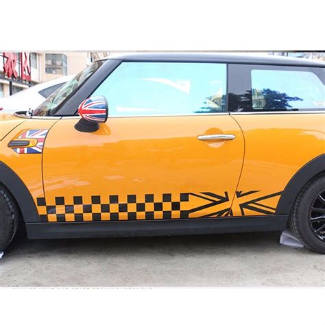 Checkered Style Side Racing Stripes Door Skirt Decal Sticker For Mini