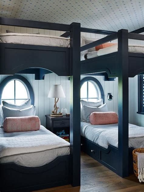 Navy Blue Bunk Beds With Storage Drawers Cottage Boys Room