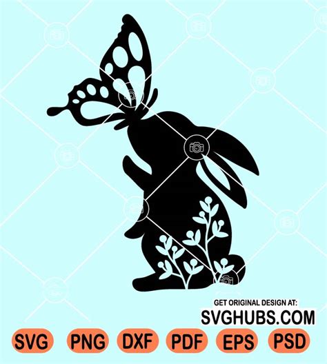 Easter Bunny With Butterfly Svg Bunny And Butterfly Svg Floral Bunny