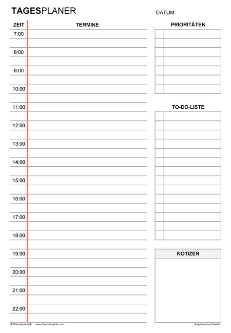 Tagesablaufplan Vorlage