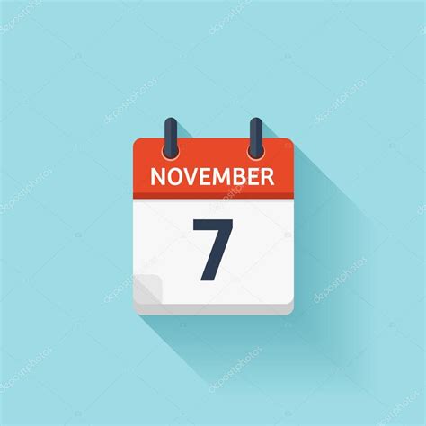 November 7 Vector Flat Daily Calendar Icon Date And Time Day Month