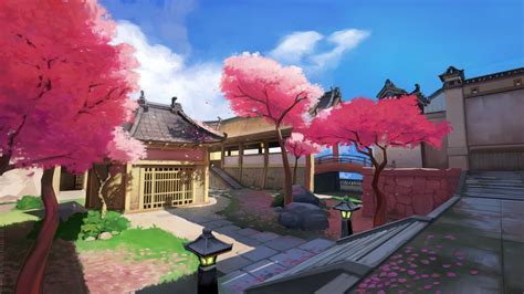 Hd Wallpaper Hanamura Map Overwatch Traditional Japanese Sakura Trees