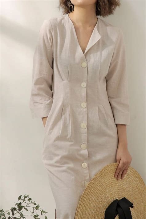Linen Shirt Dress Fitted Linen Dress With Notched Label Etsy Australia
