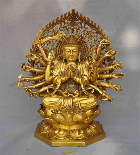 Chinese Buddhism Pure Brass 18 Arms Kwan Yin Guan Yin Buddha Goddess