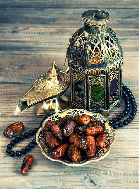 Dates Arabic Lantern And Rosary Ramadan Kareem Decoration Ramadan