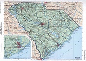 Large map of the state of South Carolina with cities, roads and ...
