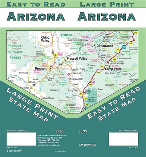 Arizona Large Print Arizona State Map Gm Johnson Maps