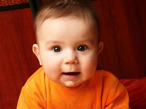 Hd Wallpaper Cute Baby Close Up Boys Orange Sweatshirt Red Lips