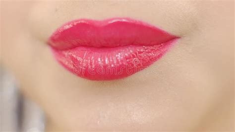 Close Up Woman Lips With Red Lipstick Beautiful Perfect Lips Mouth Close Up Stock Footage
