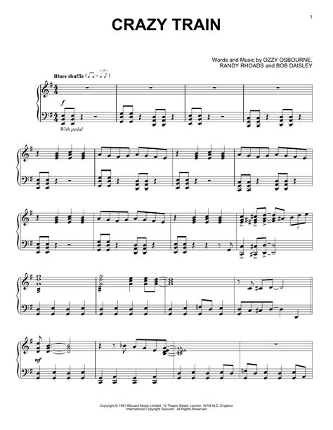 Crazy Train Jazz Version Sheet Music Ozzy Osbourne Piano Solo