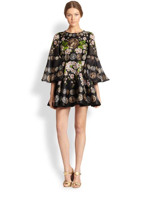Lyst Dolce And Gabbana Cherry Blossom Coin Silk Organza Mini Dress