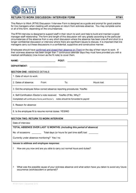 Release to return to work form pdf. 44 Return to Work & Work Release Forms - Printable Templates in 2020 | Return to work, Doctors ...