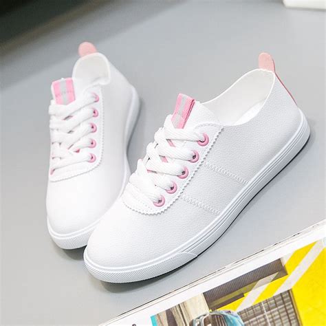 Fashion Women White Casual Shoes Concise Low Top Soft Leather Flat
