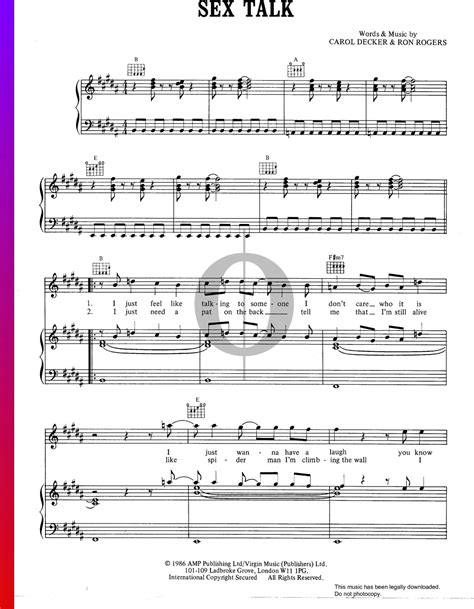 Sex Talk Sheet Music Piano Voice Guitar Oktav