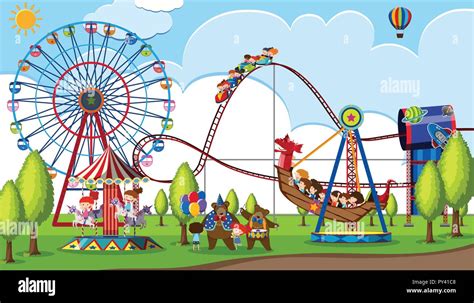 Children At Theme Park Illustration Stock Vector Image And Art Alamy