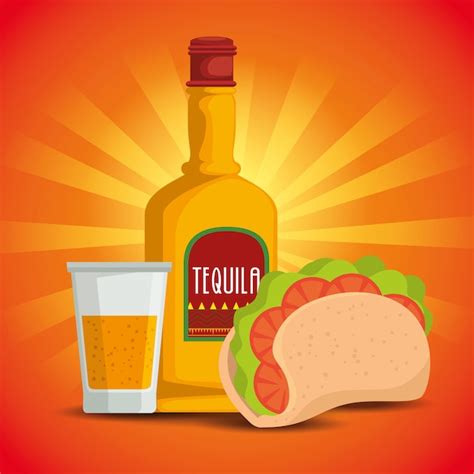 Taco Con Tequila Comida Tradicional Mexicana Vector Gratis