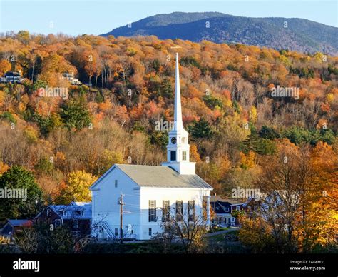 Fall Foliage Stowe Community Church High Resolution Stock Photography