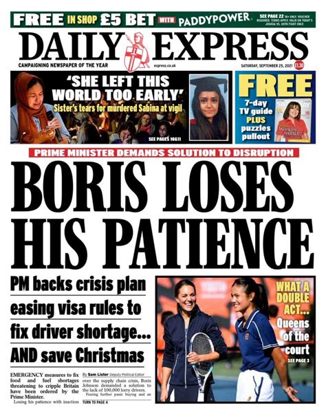 Daily Express Front Page 25th Of September 2021 Tomorrow S Papers Today