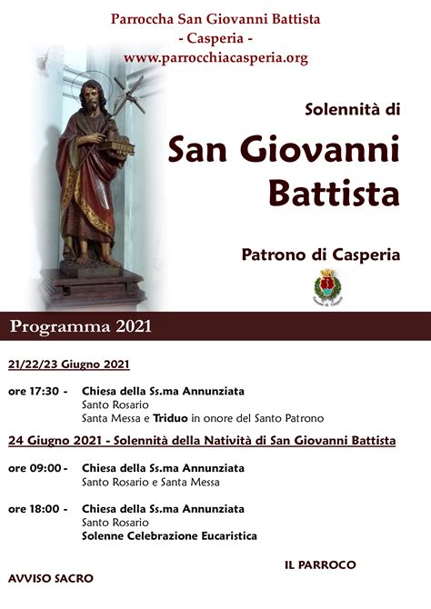 Locandina San Giovanni Battista 2021 Parrocchia San Giovanni Battista