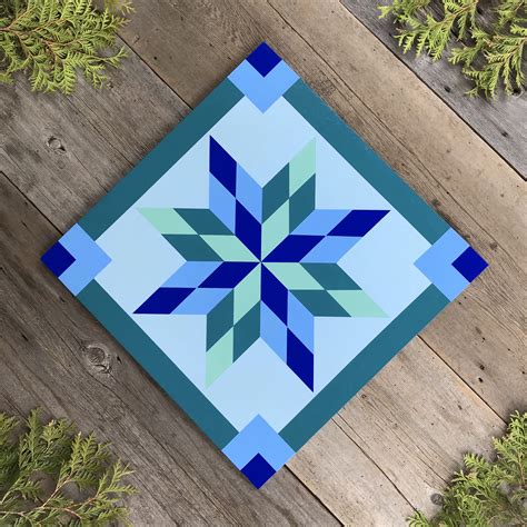 Barn Quilt Wall Art With Blue And Teal Colors Geometric Decorstar Quilt