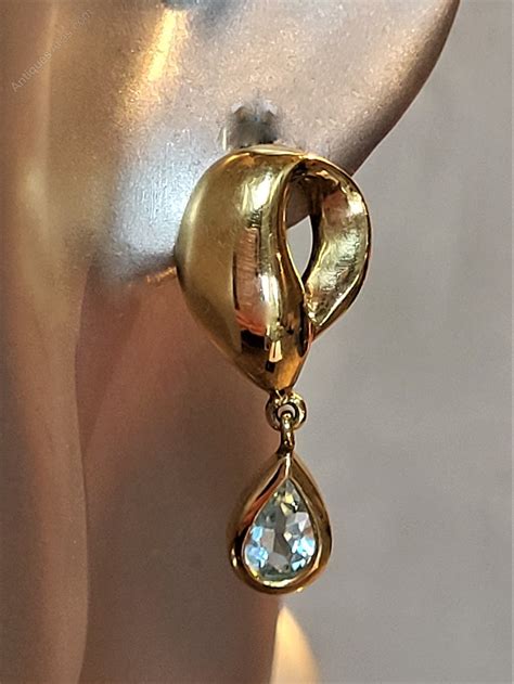 Antiques Atlas Ct Gold Blue Topaz Drop Earrings Vintage