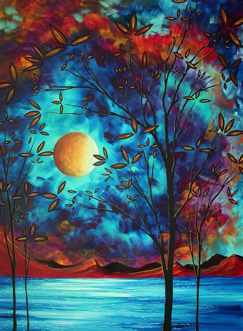 Abstract Art Landscape Tree Blossoms Sea Moon Painting Visionary