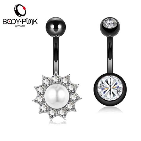 Body Punk 2pcs Trendy Belly Button Piercing Navel Pearl Stainless Steel