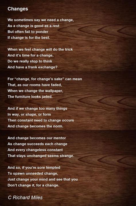 Changes Poem By C Richard Miles Poem Hunter