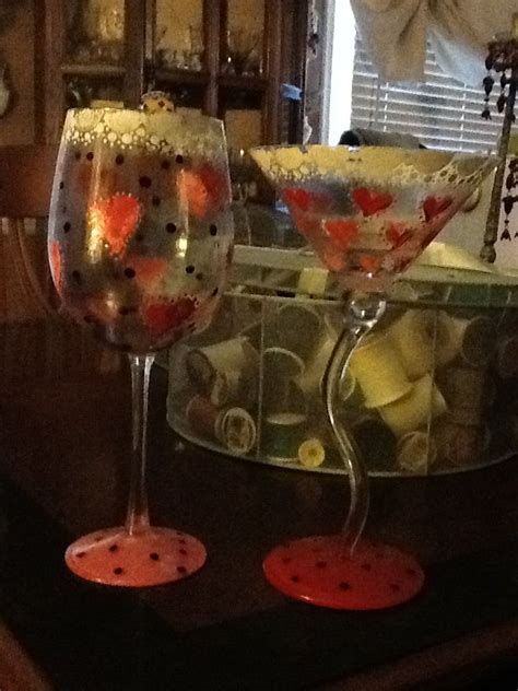 Hand Painted Valentine Wine And Martini Glasses Painted Glasses