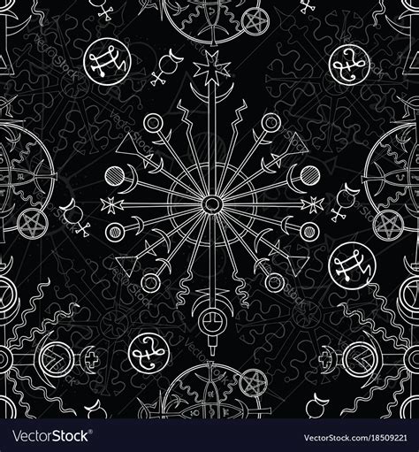 Seamless Background With White Mystic Symbols Vector Image