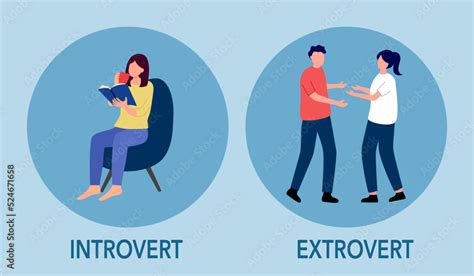 Introvert And Extrovert Personality Character Concept Vector Illustration Introvert Woman Enjoy