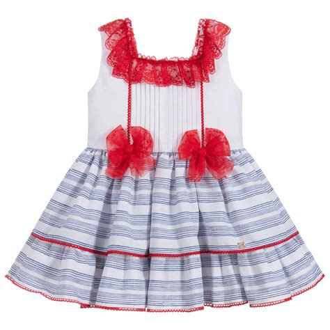 Dolce Petit Girls White Red And Blue Dress Childrensalon Outlet