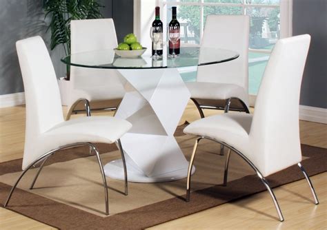 Modern Round White High Gloss Clear Glass Dining Table And 4 Chairs