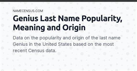 Genius Last Name Popularity Meaning And Origin
